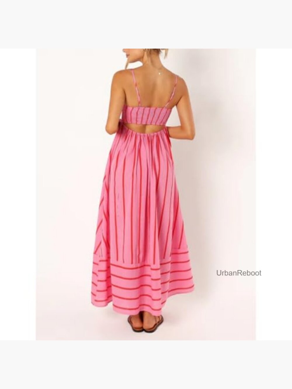 Striped Maxi Dress Sleeveless Backless Cutout Smocked Sundress Boho Flowy - Picture 5 of 6